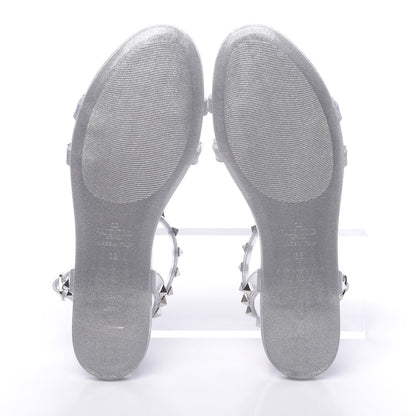 Valentino Garavani PVC Jelly Glitter Rockstud Caged Sandals 38 SIlver 5 of 8