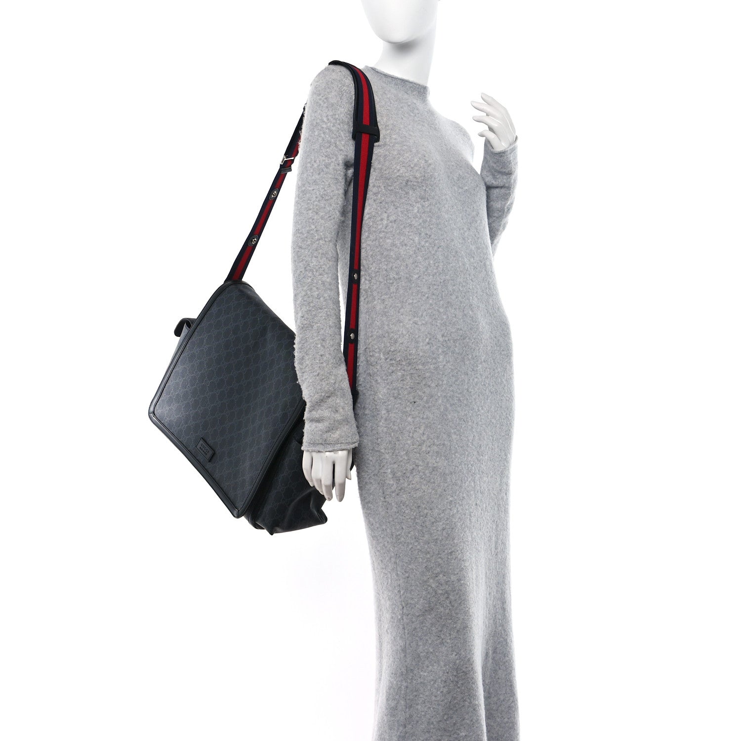 Gucci GG Supreme Monogram Web Messenger Diaper Bag Black Grey 2 of 15