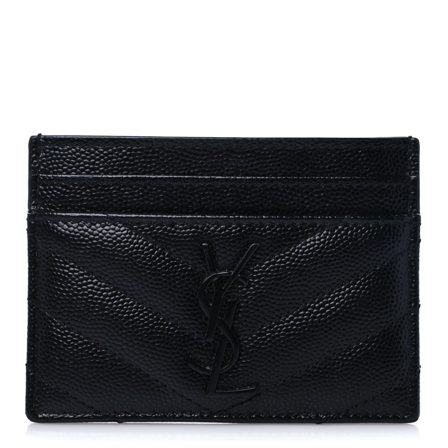 Saint Laurent Grain De Poudre Matelasse Chevron Monochrome Monogram Credit Card Case Black 1 of 6