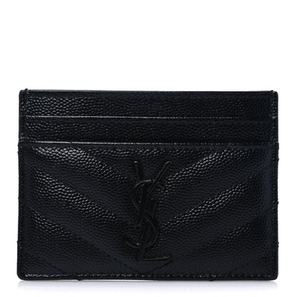 Saint Laurent Grain De Poudre Matelasse Chevron Monochrome Monogram Credit Card Case Black 1 of 6