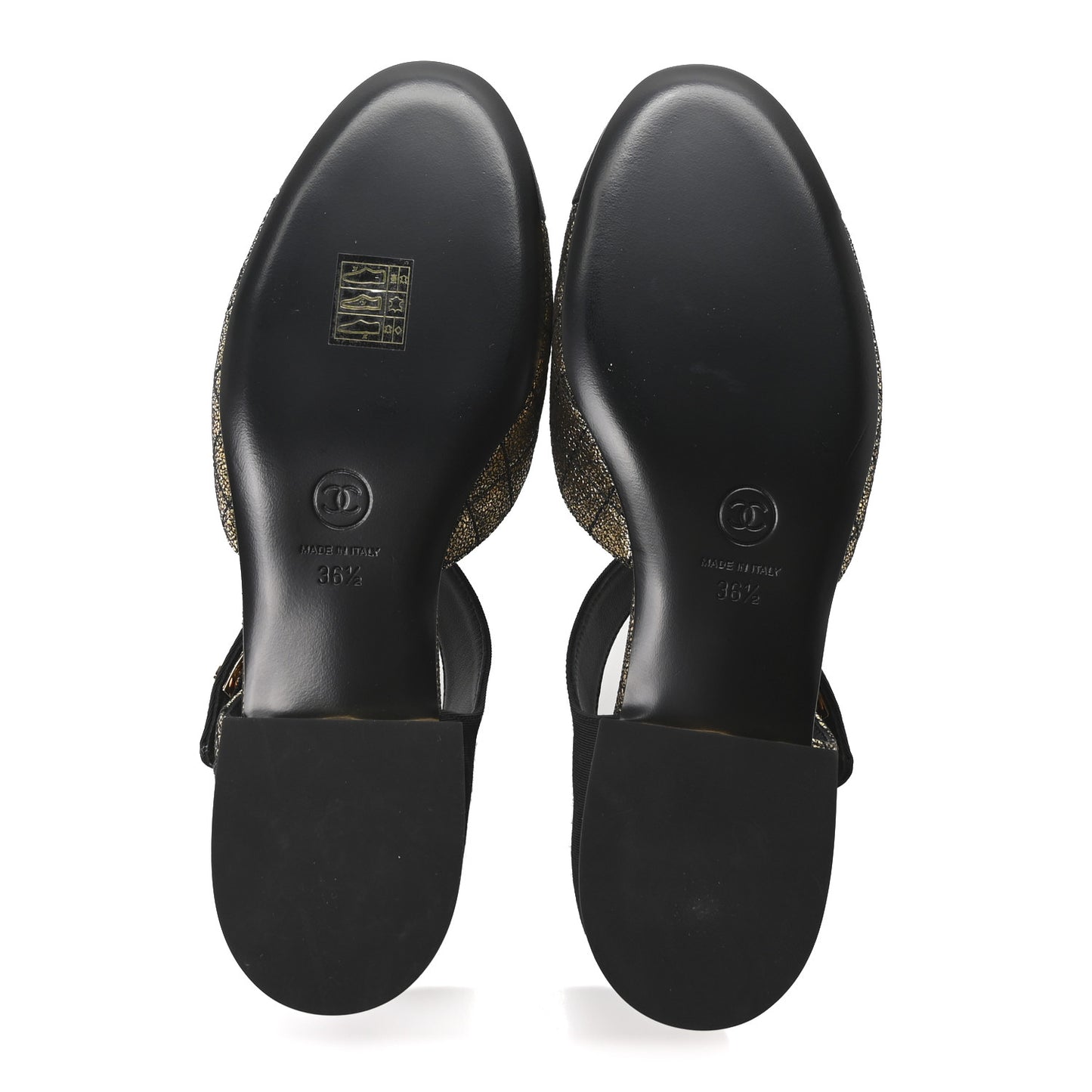 Laminated Suede Kidskin Grosgrain Quilted Cap Toe Ballerina Flats 36.5 Gold Black