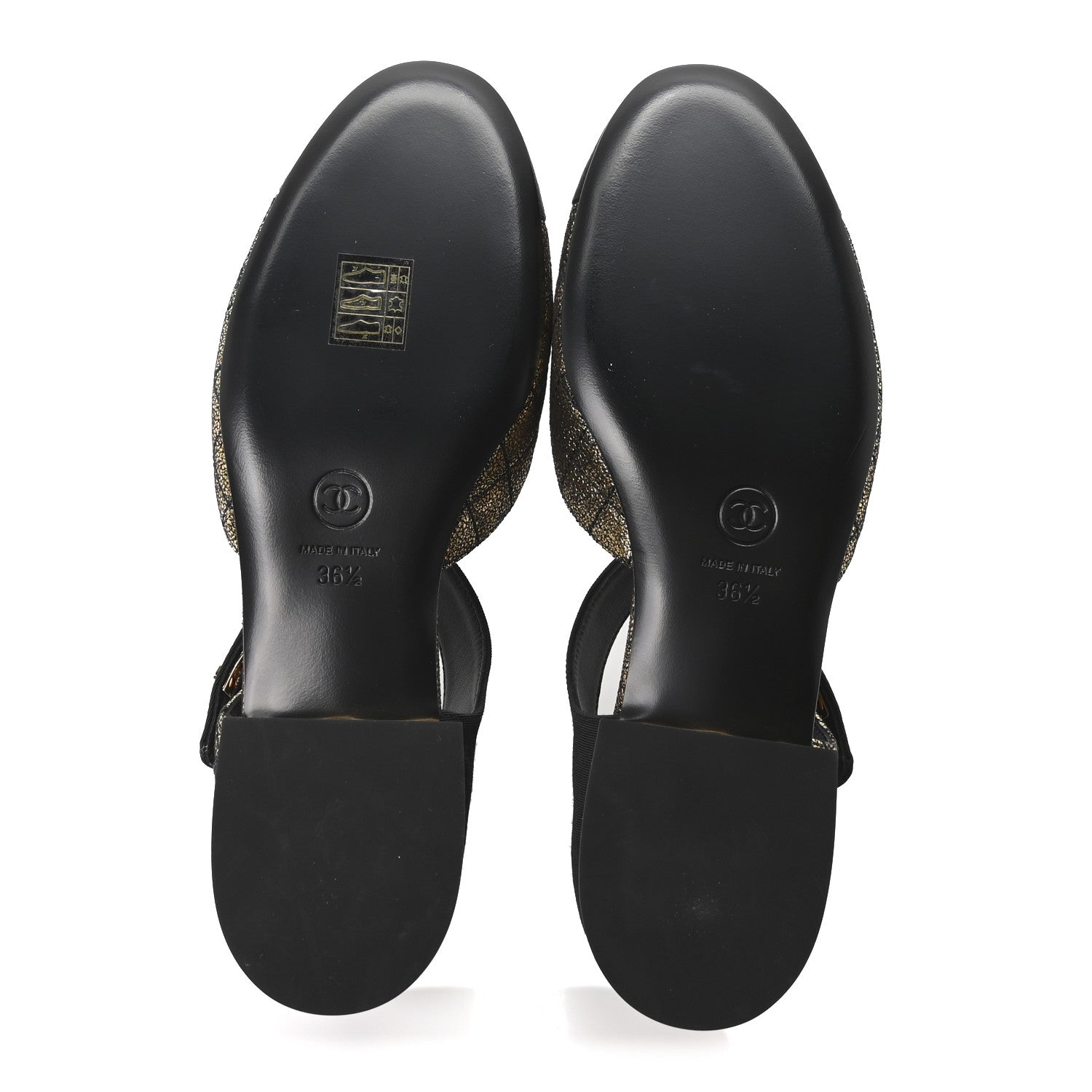 Chanel Laminated Suede Kidskin Grosgrain Quilted Cap Toe Ballerina Flats 36.5 Gold Black 12 of 20