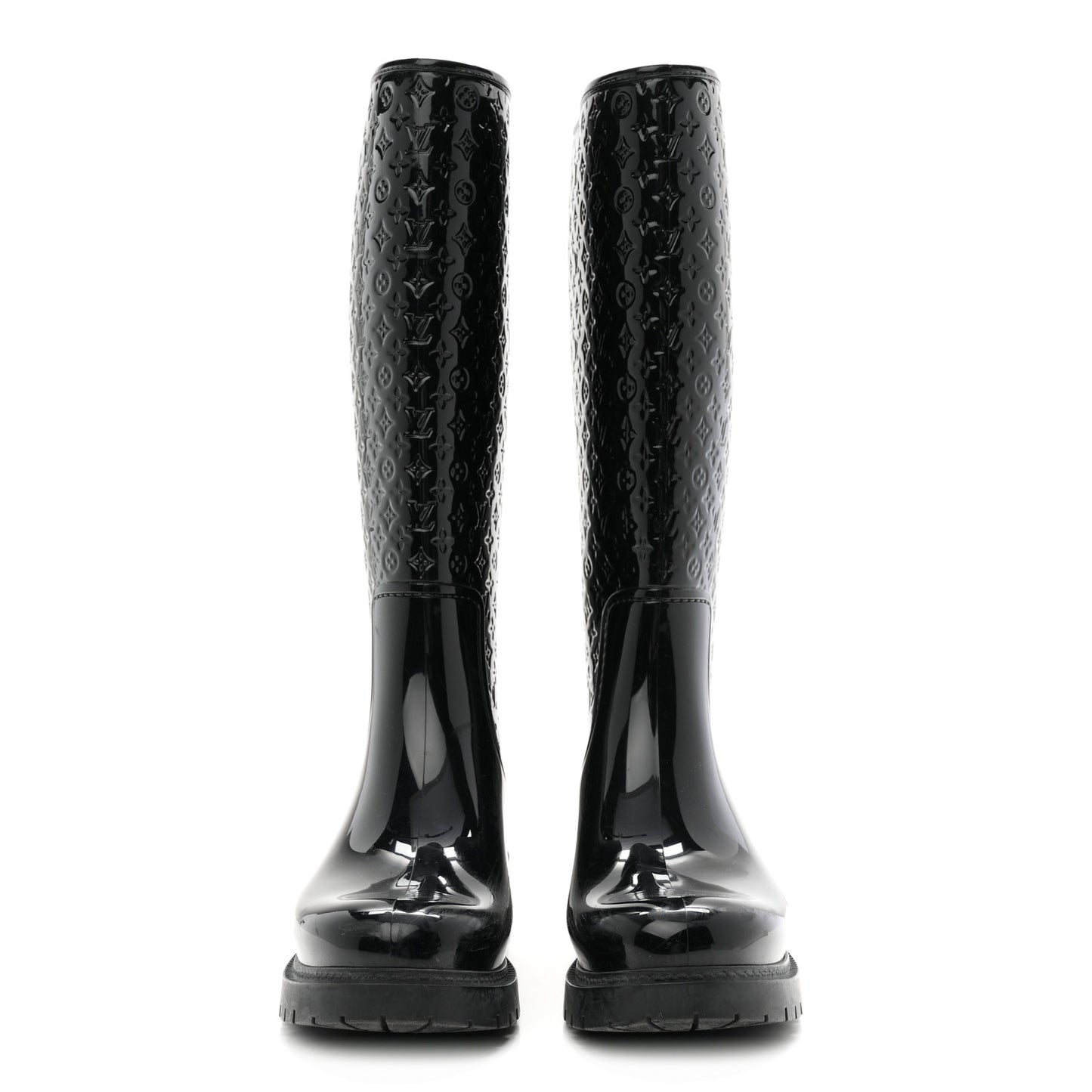 Rubber Embossed Monogram Splash Rain Boots 38 Black