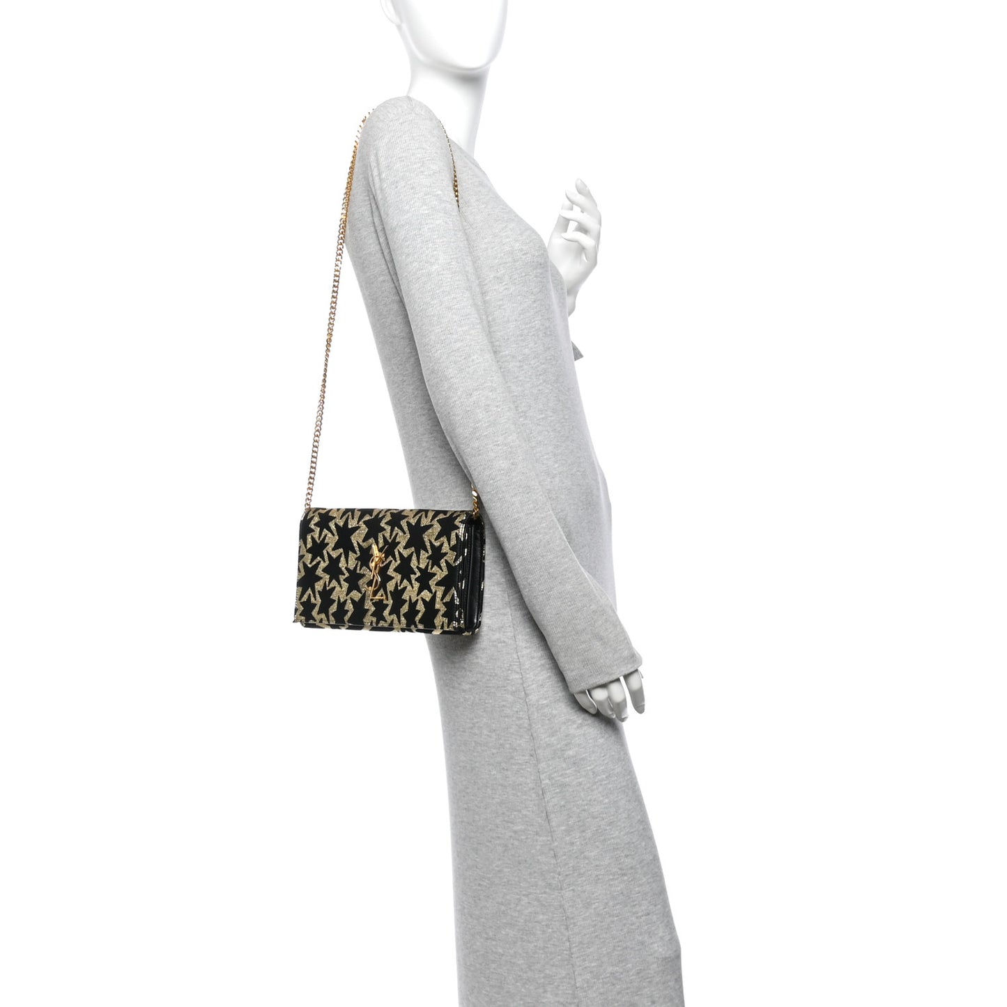 Canvas Star Print Monogram Chain Wallet Gold Black