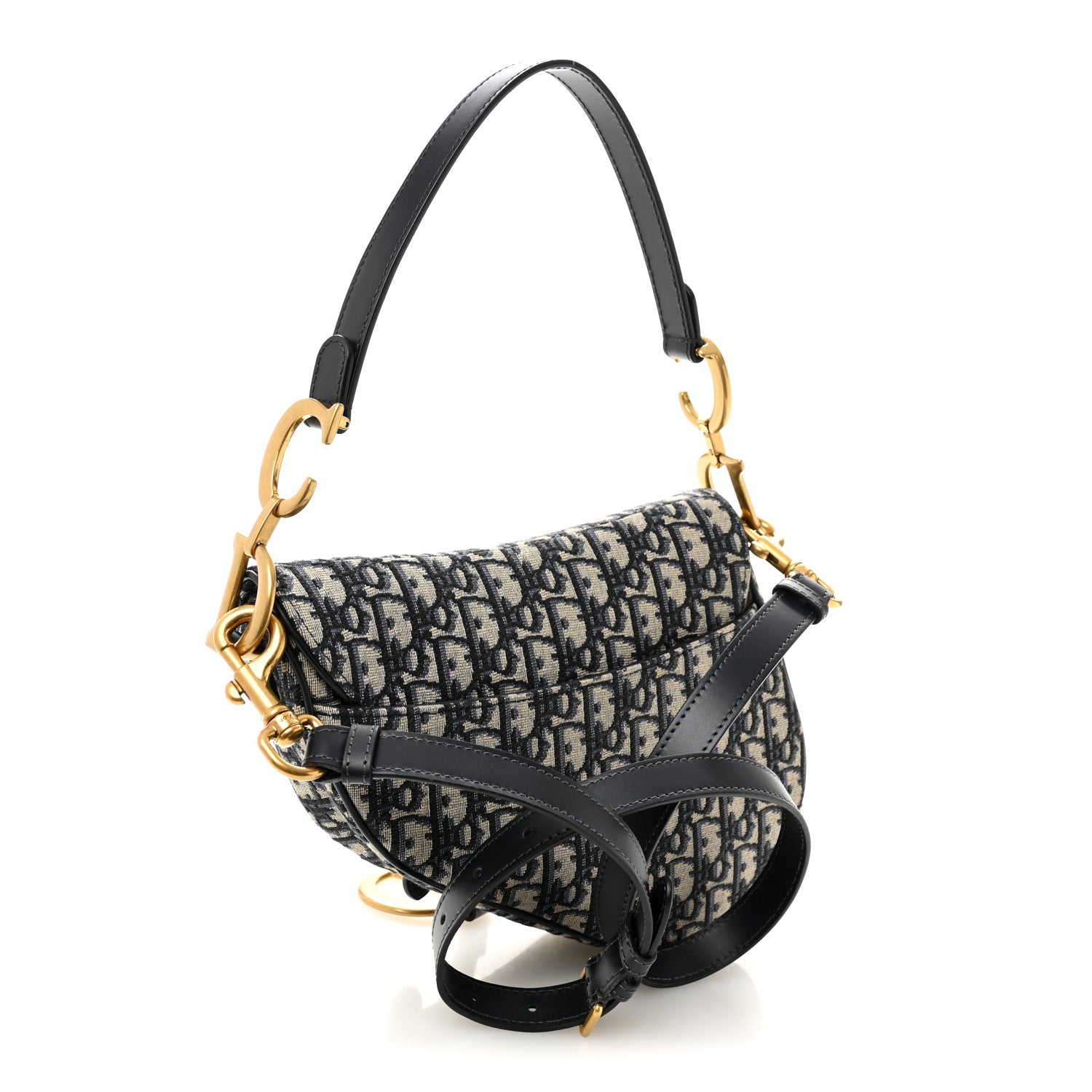 Christian Dior Oblique Saddle Bag With Strap Blue 3 of 10