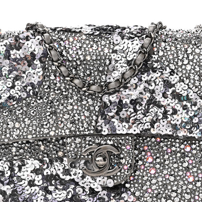 Chanel Lambskin Sequin Crystal Diamante Mini Flap Silver 8 of 10