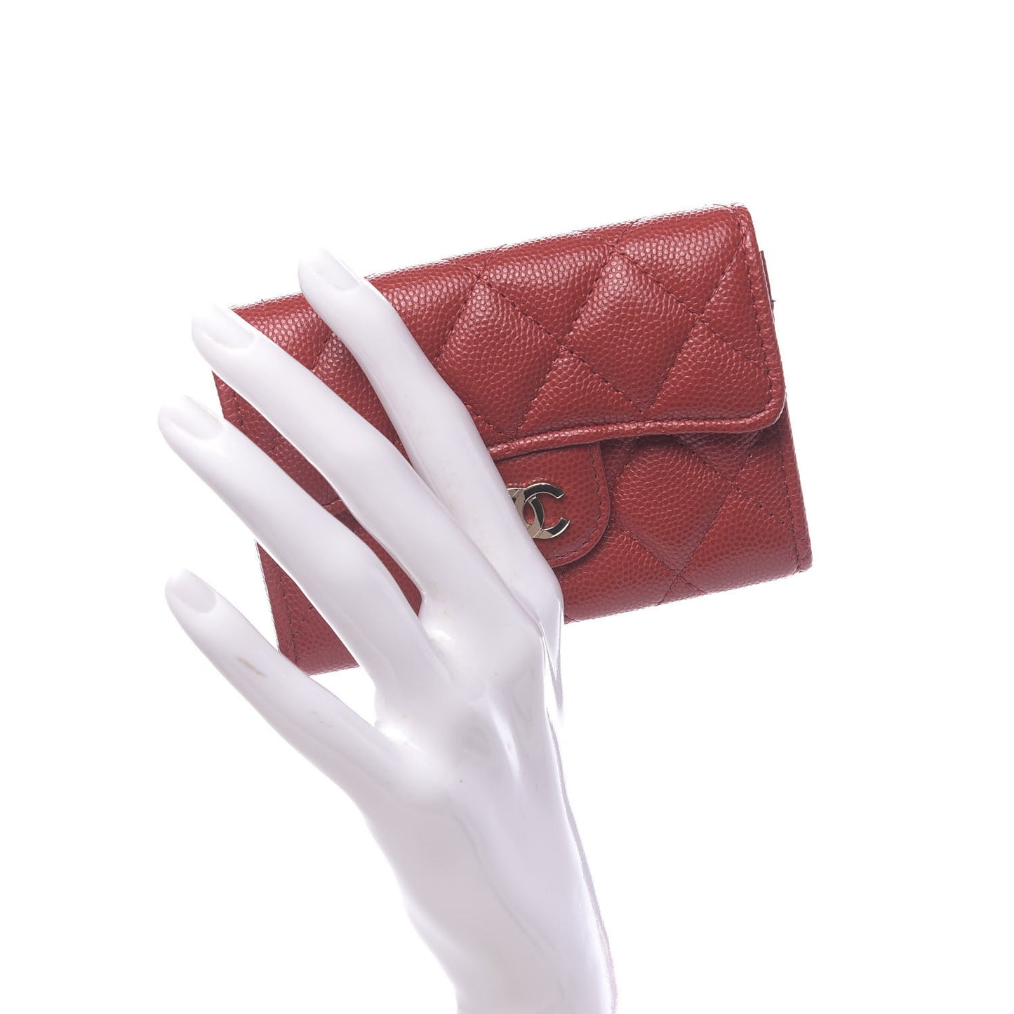 Caviar Quilted Flap Card Holder Wallet Red