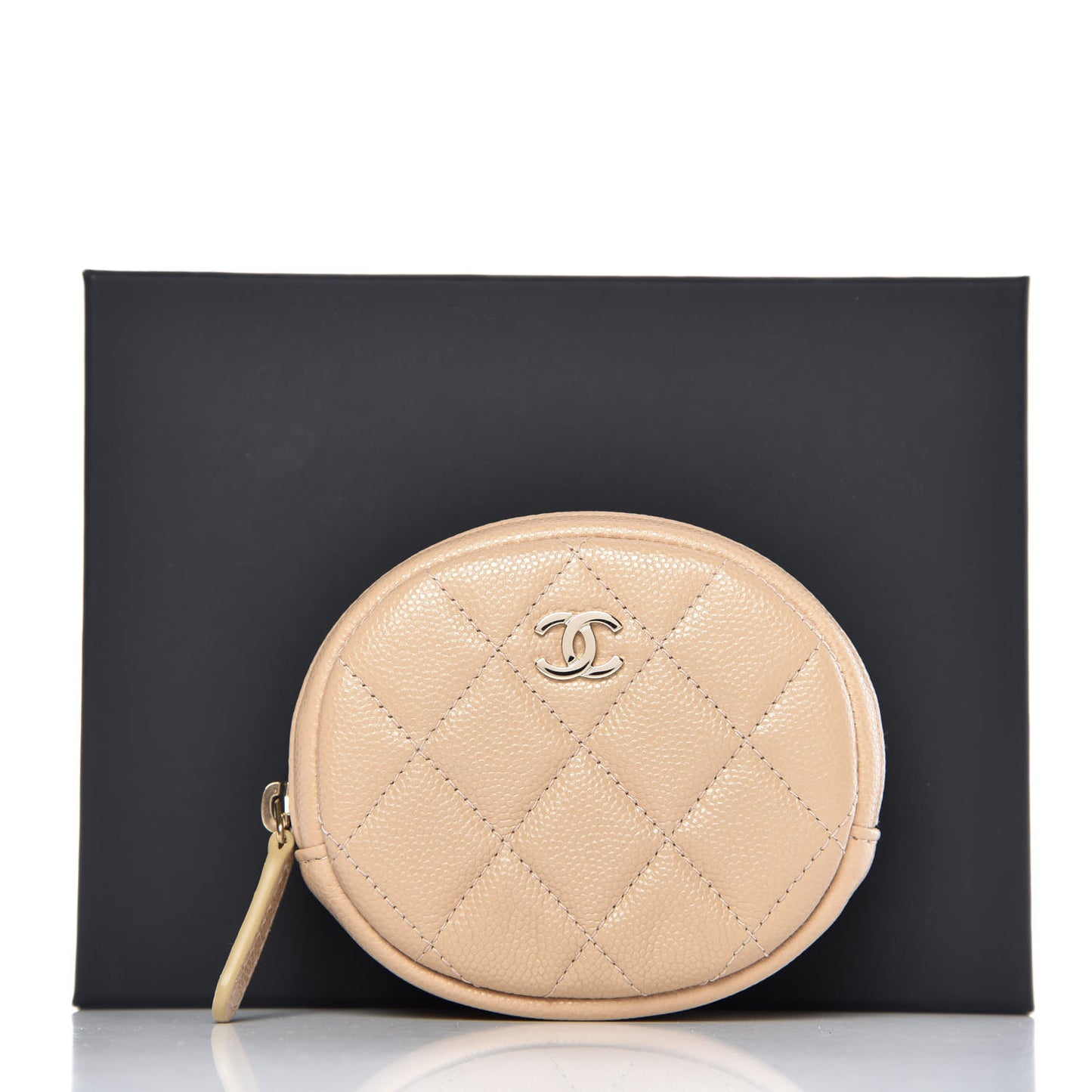 Caviar Quilted Zip Around Classic Coin Purse Beige