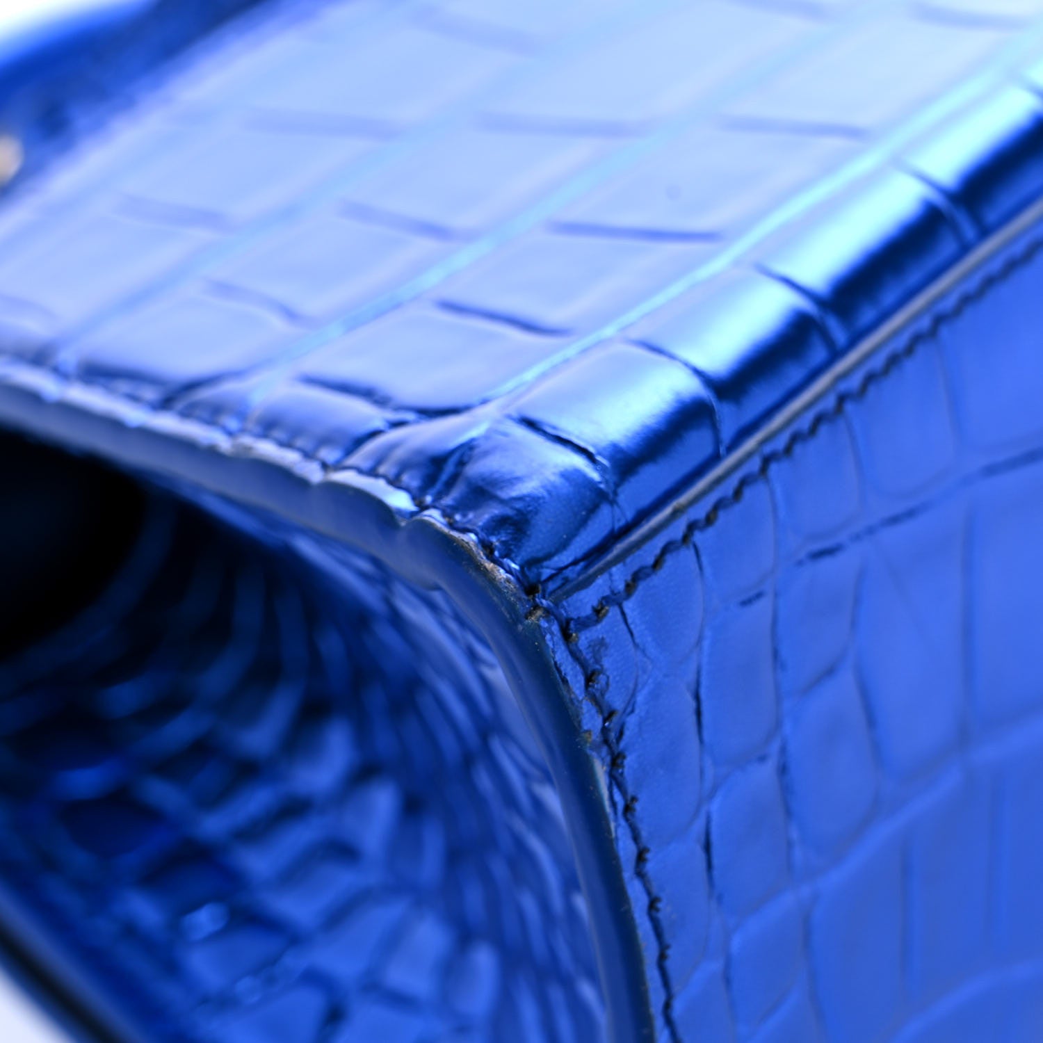 Balenciaga Metallic Shiny Calfskin Crocodile Embossed Hourglass Top Handle Bag XS Royal Blue 11 of 14
