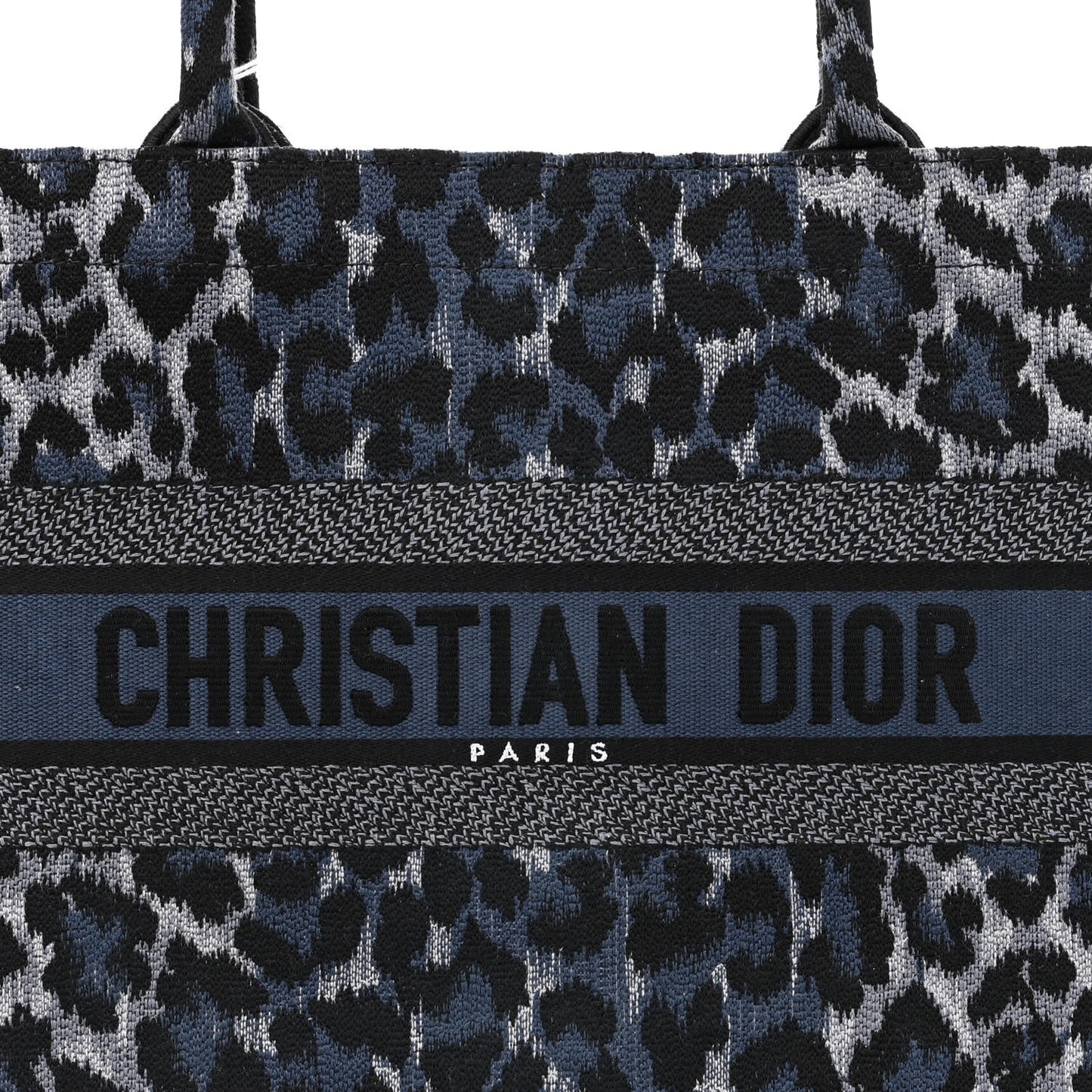Canvas Mizza Embroidered Medium Leopard Book Tote Blue