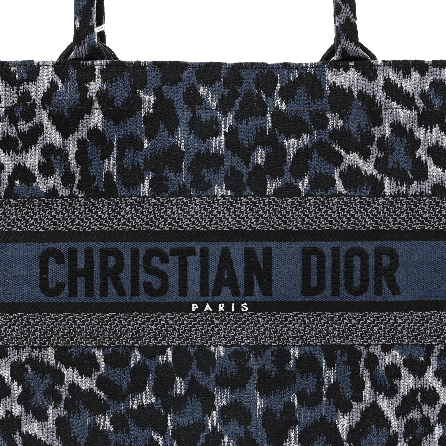 Christian Dior Canvas Mizza Embroidered Medium Leopard Book Tote Blue 8 of 11