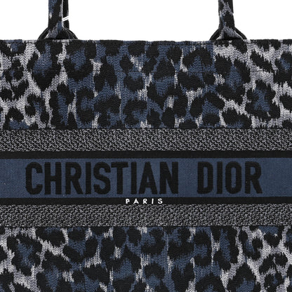 Christian Dior Canvas Mizza Embroidered Medium Leopard Book Tote Blue 8 of 11