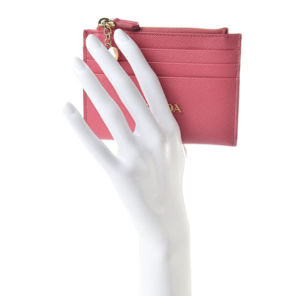 Prada Saffiano Metal Zip Card Holder Peonia 2 of 11