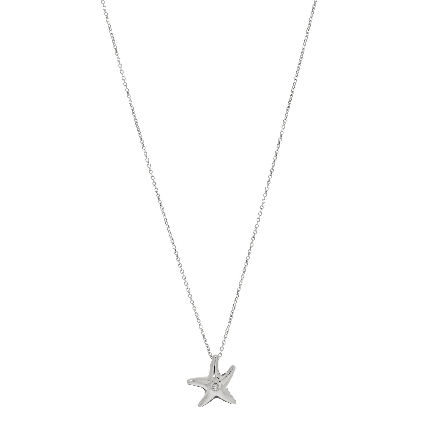 Sterling Silver Diamond 15mm Elsa Peretti Starfish Pendant Necklace