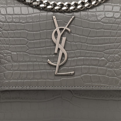 Saint Laurent Calfskin Crocodile Embossed Medium Monogram Sunset Gris Perle 8 of 10