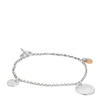 Hermes Sterling Silver 18K Rose Gold PM Ex-Libris Bracelet ST 1 of 4