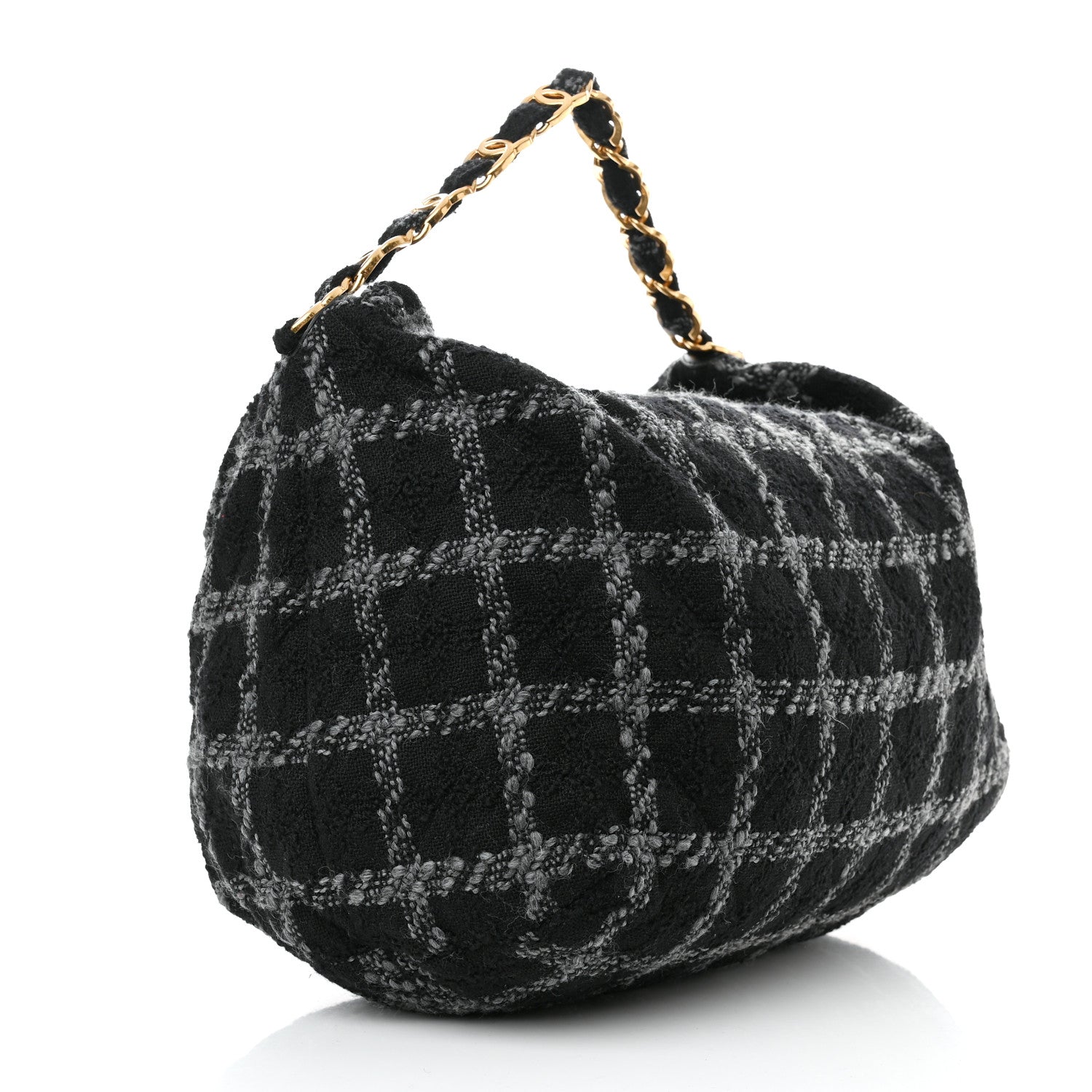 Chanel Tweed Maxi Chain Hobo Black Gray 2 of 10