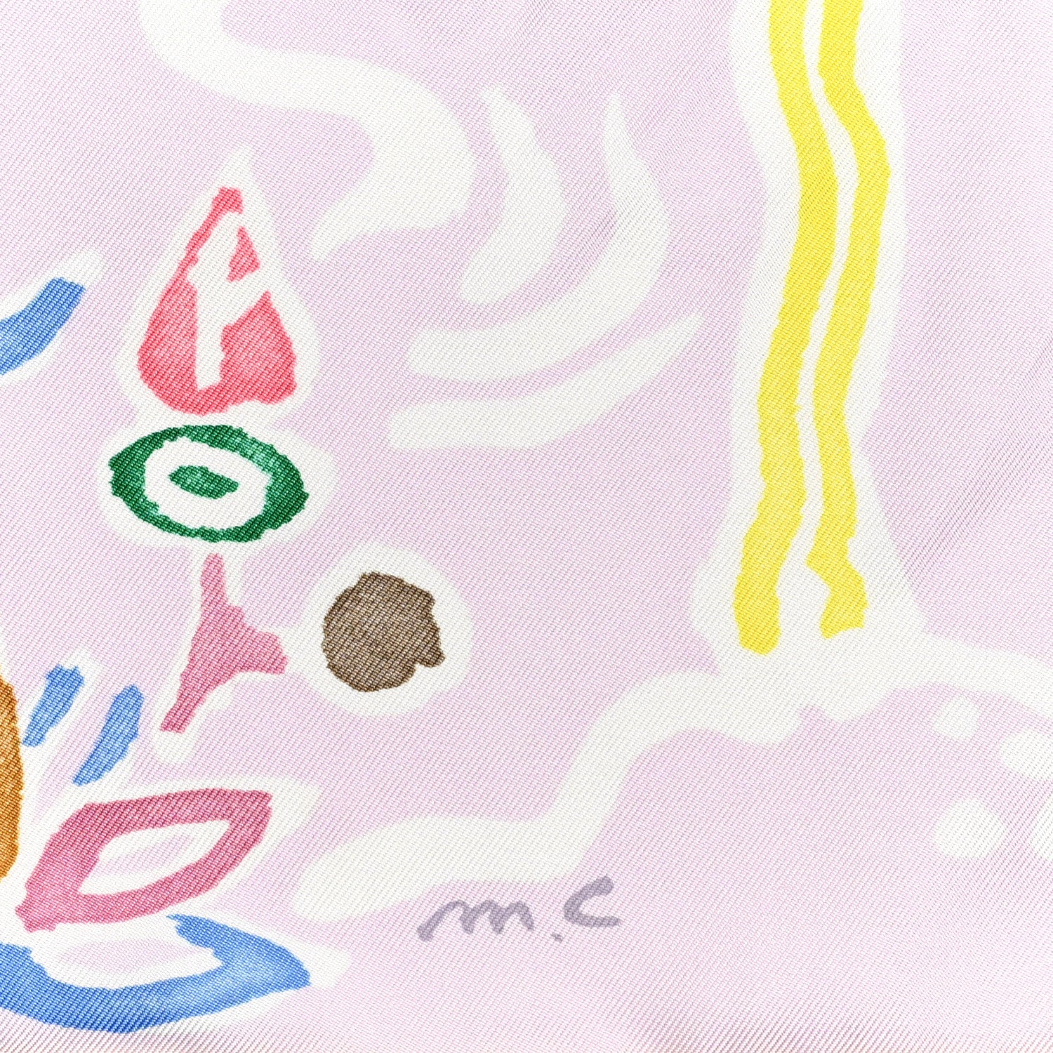 Hermes Silk Isola Di Primavera Scarf 90 Rose Pale Bleu Jaune 3 of 4