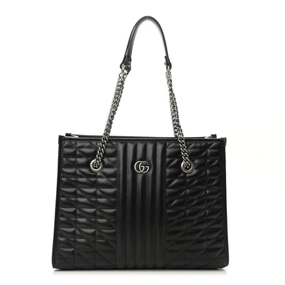 Gucci Calfskin Matelasse Aria Medium GG Marmont Shoulder Tote Black 1 of 9