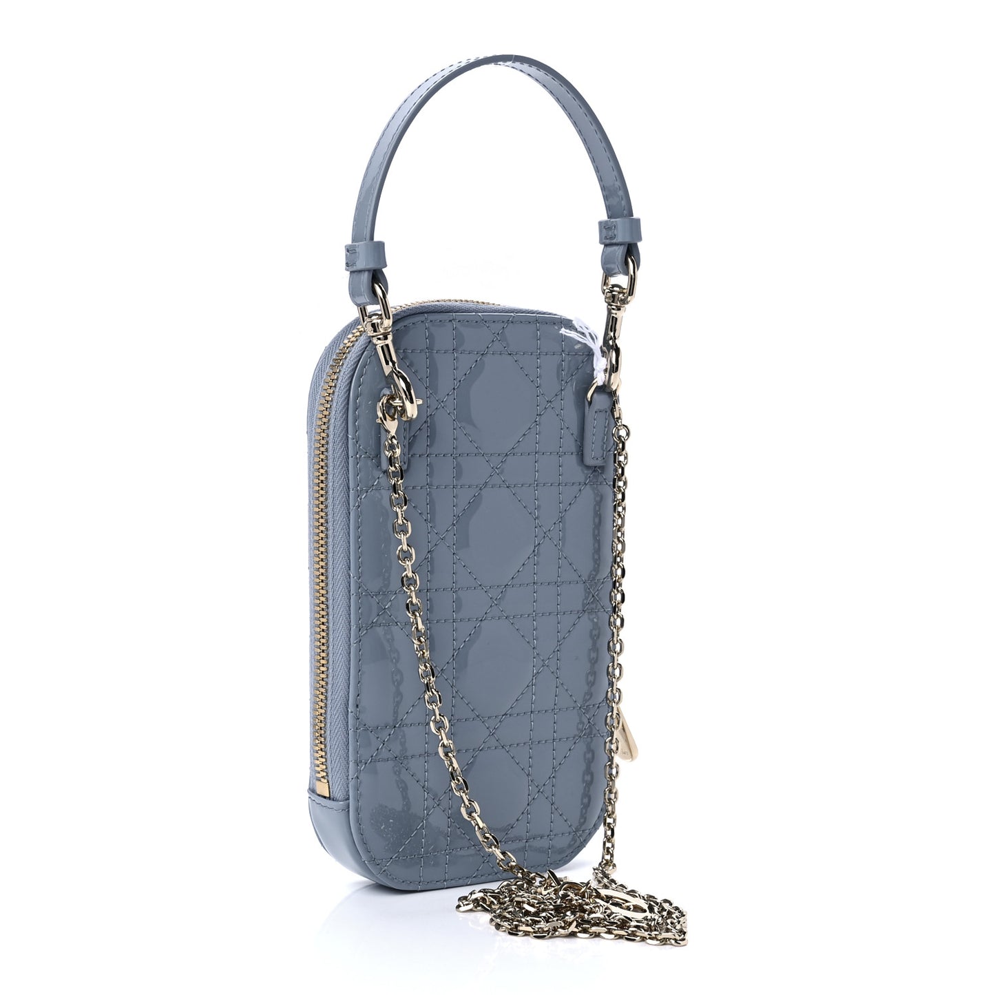 Patent Cannage Lady Dior Phone Holder Cloud Blue