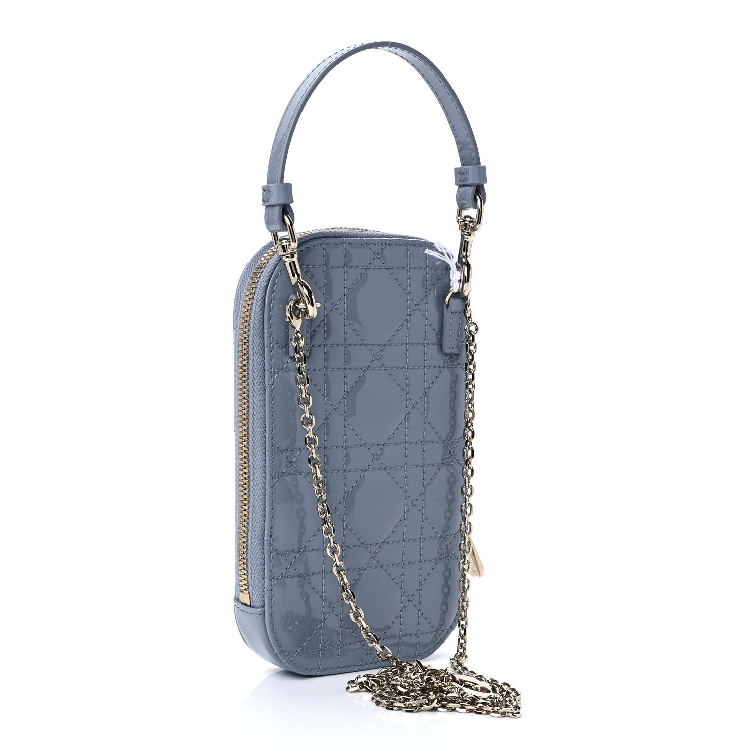 Christian Dior Patent Cannage Lady Dior Phone Holder Cloud Blue 2 of 9