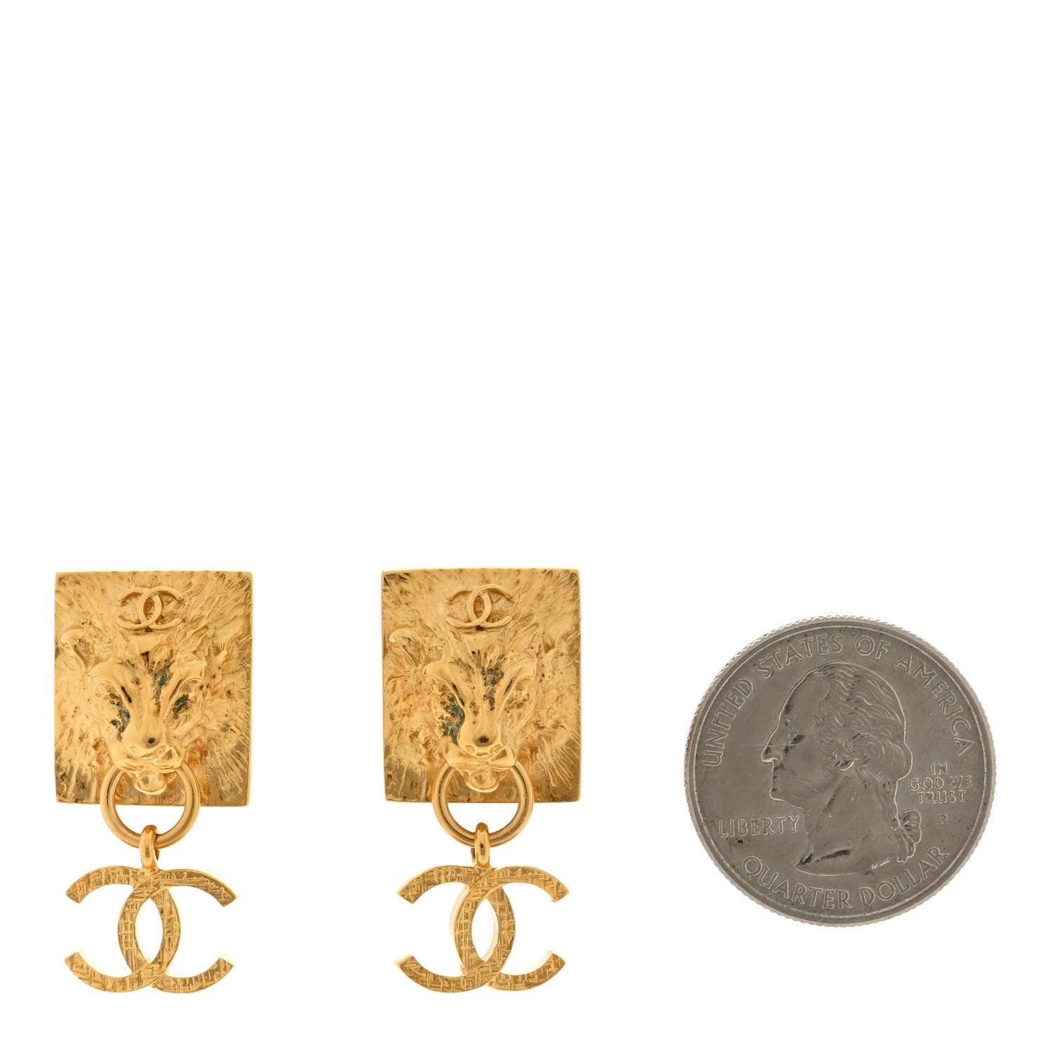 Chanel Metal CC Lion Earrings Gold 2 of 4