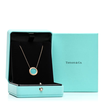 Tiffany 18K Rose Gold Diamond Turquoise T Circle Pendant Necklace 5 of 5
