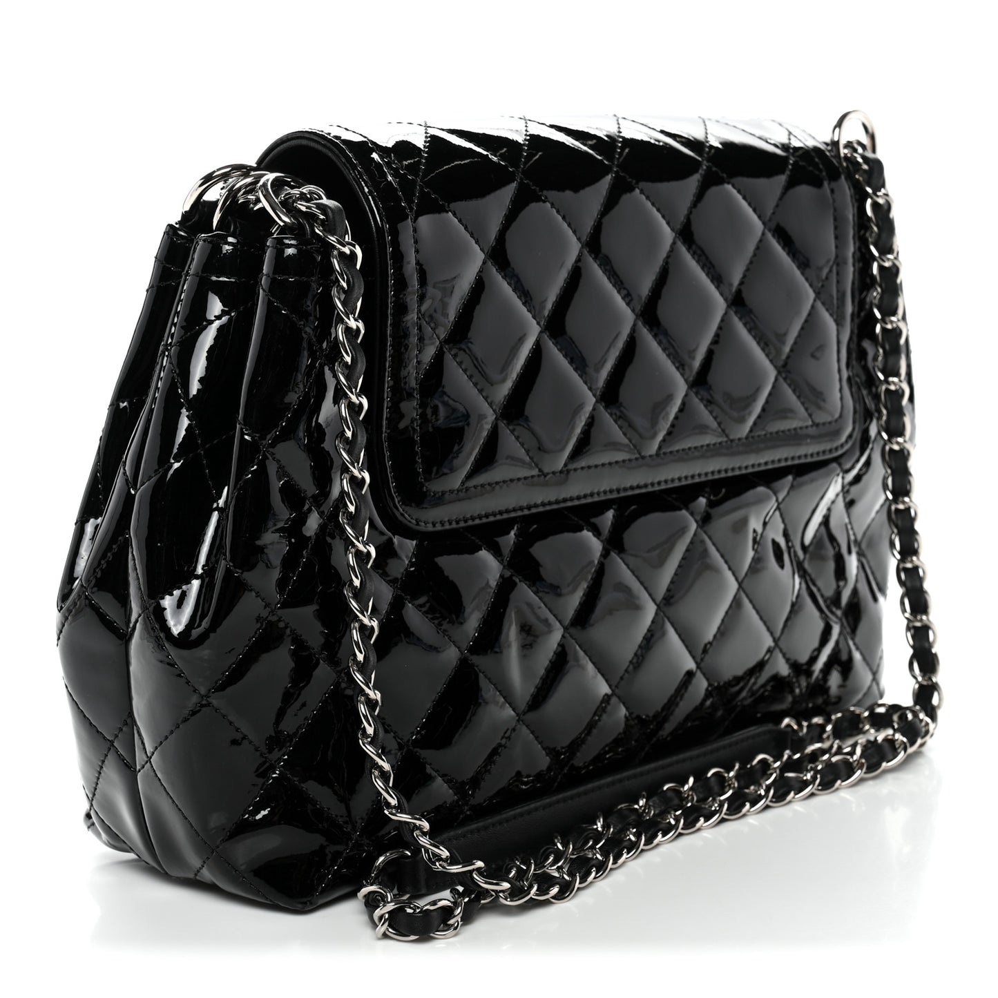 Patent Quilted Large Coco Shine Accordion Flap Black