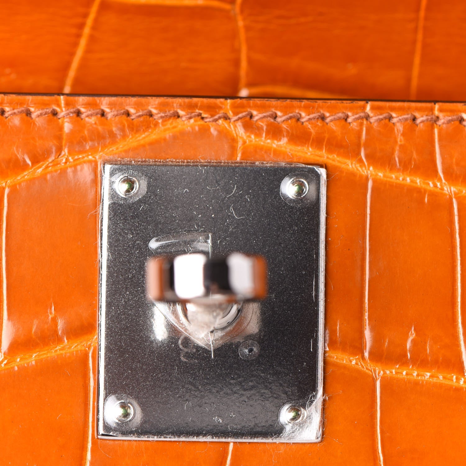 Hermes Shiny Niloticus Crocodile Kelly Cut Pochette Pain D'Epice 16 of 22