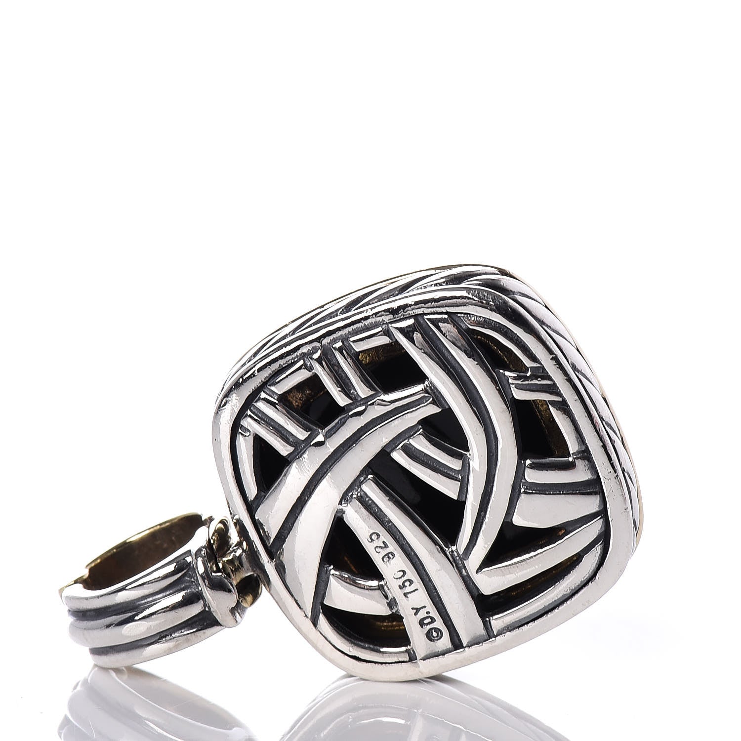 David Yurman Sterling Silver 18K Yellow Gold Black Onyx 14mm Albion Enhancer Pendant 4 of 5