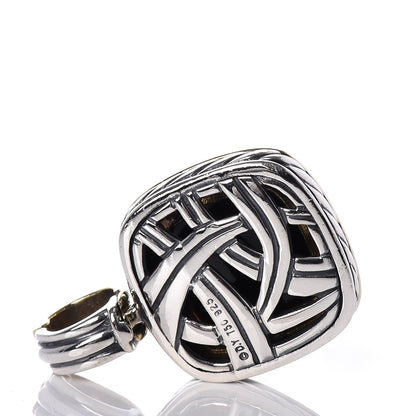 David Yurman Sterling Silver 18K Yellow Gold Black Onyx 14mm Albion Enhancer Pendant 4 of 5