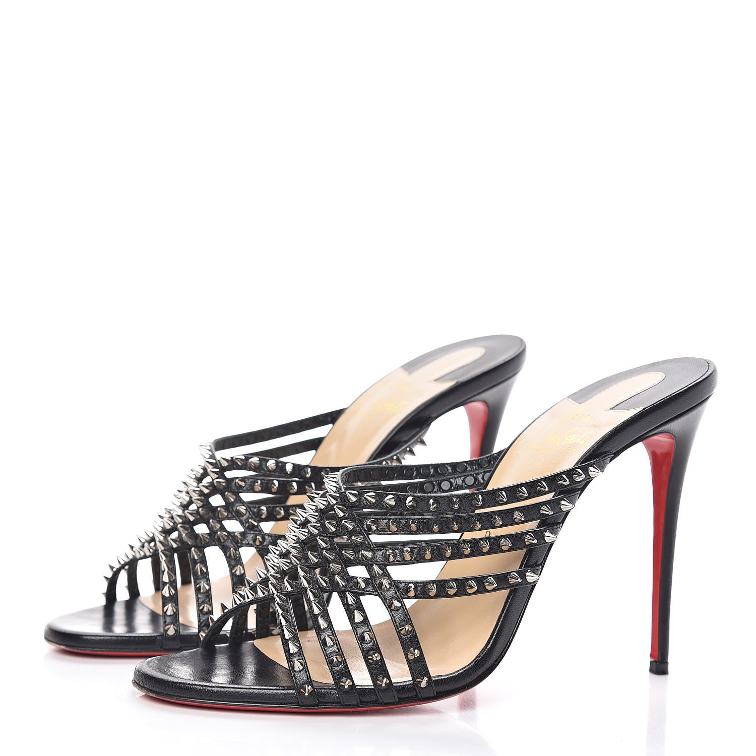 Christian Louboutin Kid Studded Marthaspike 100 Slide Sandals 40 Black Silver 3 of 11