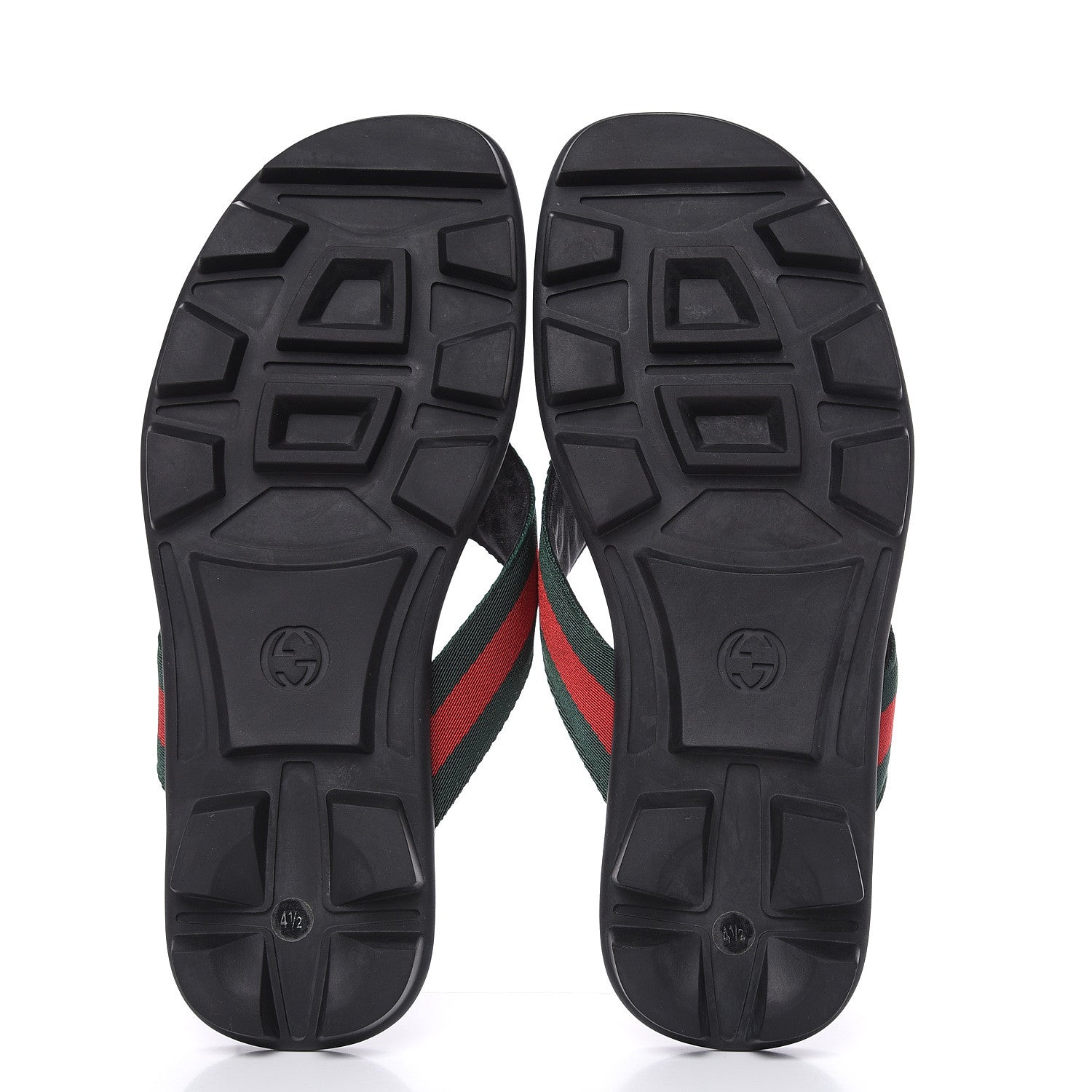Gucci Nylon Calfskin Web Mens Cleat Sole Thong Sandals 4.5 Black Red Blue 6 of 9