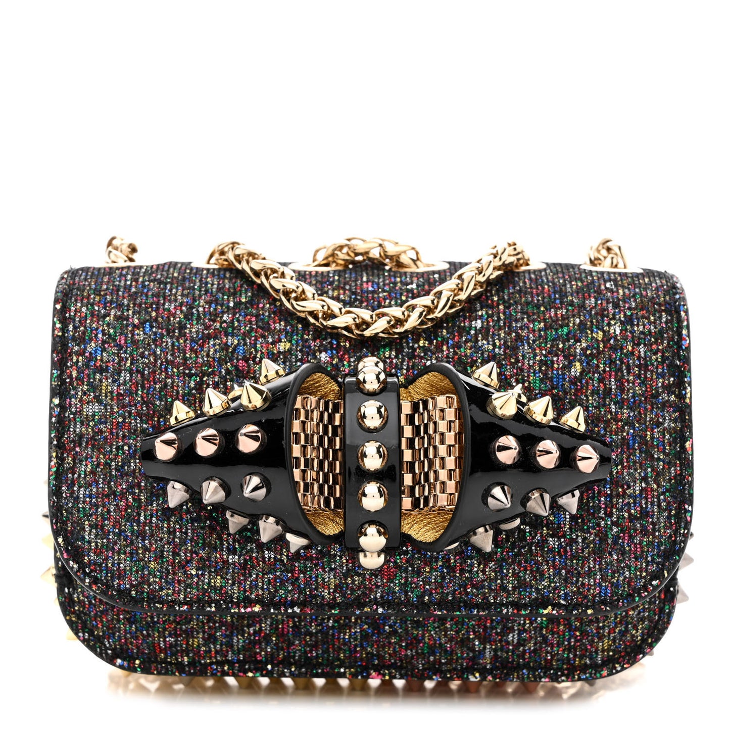 Glitter Calfskin Spikes Sweety Charity NV Crossbody Gold