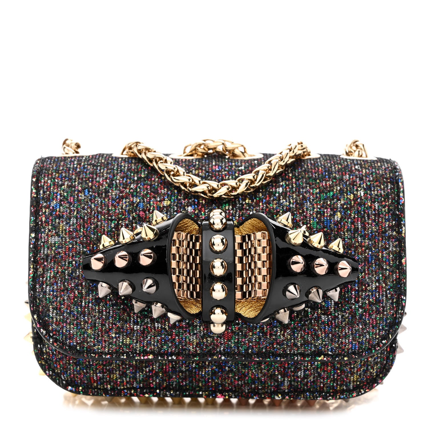 Christian Louboutin Glitter Calfskin Spikes Sweety Charity NV Crossbody Gold 1 of 9
