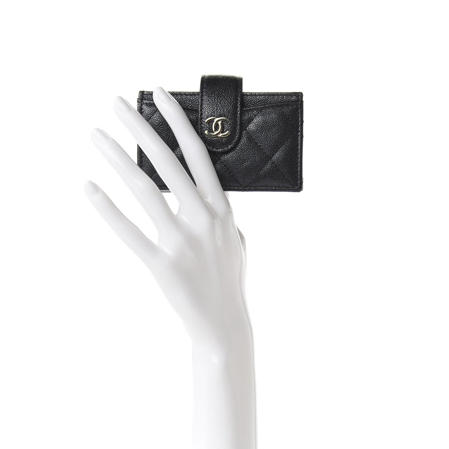 Iridescent Caviar Quilted Gusseted Card Holder Black