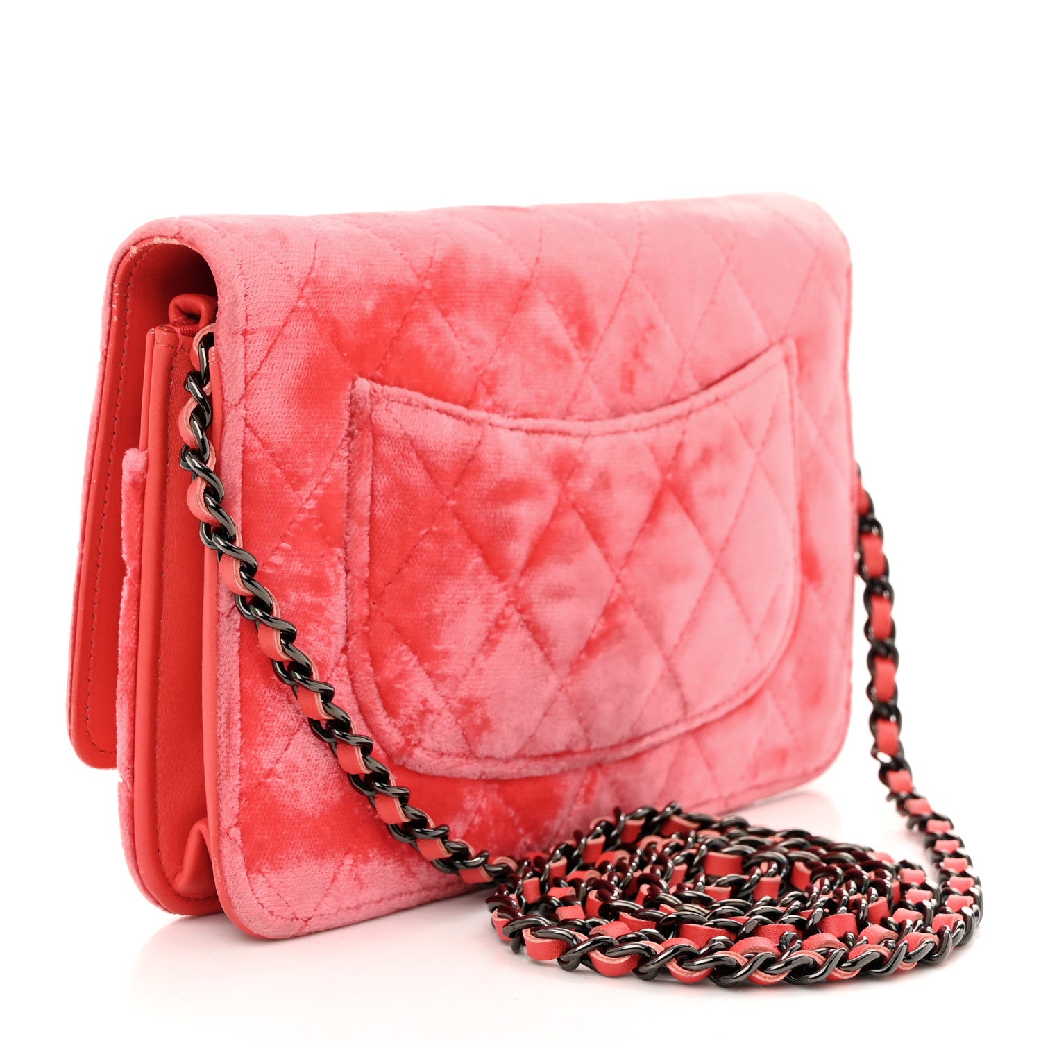Chanel Velvet Quilted Wallet On Chain WOC Coral 3 of 11