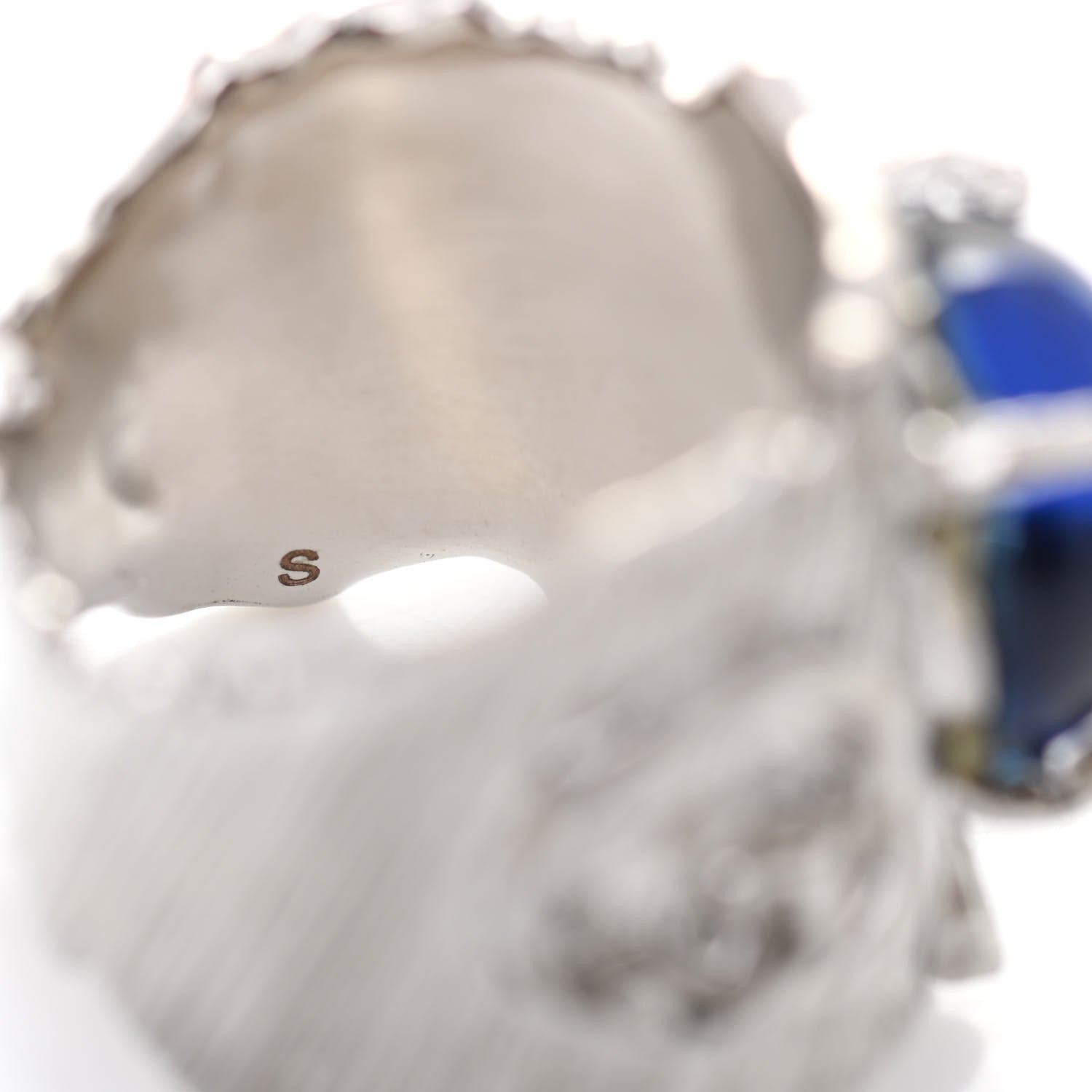 Gucci Metal Crystal GG Ring S Silver Blue 4 of 5