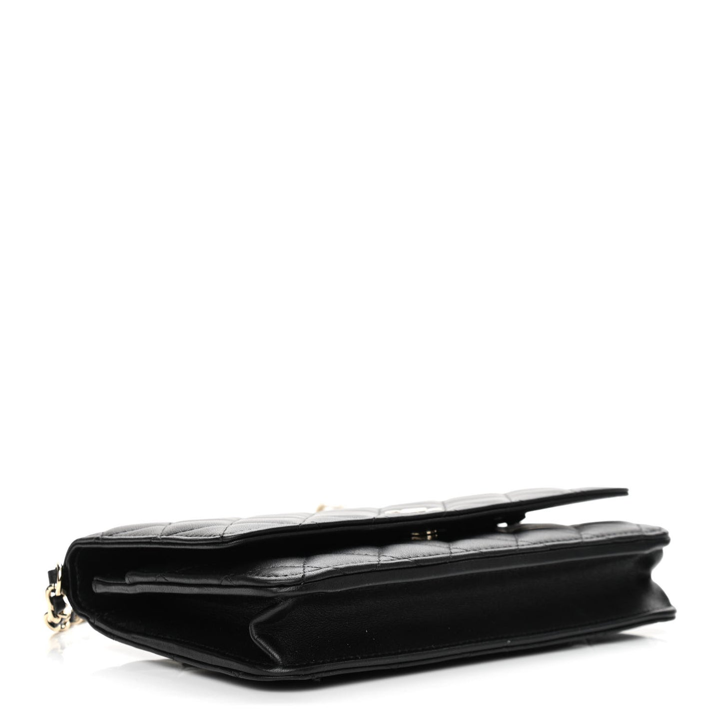 Lambskin Quilted Pearl Wallet On Chain WOC Black