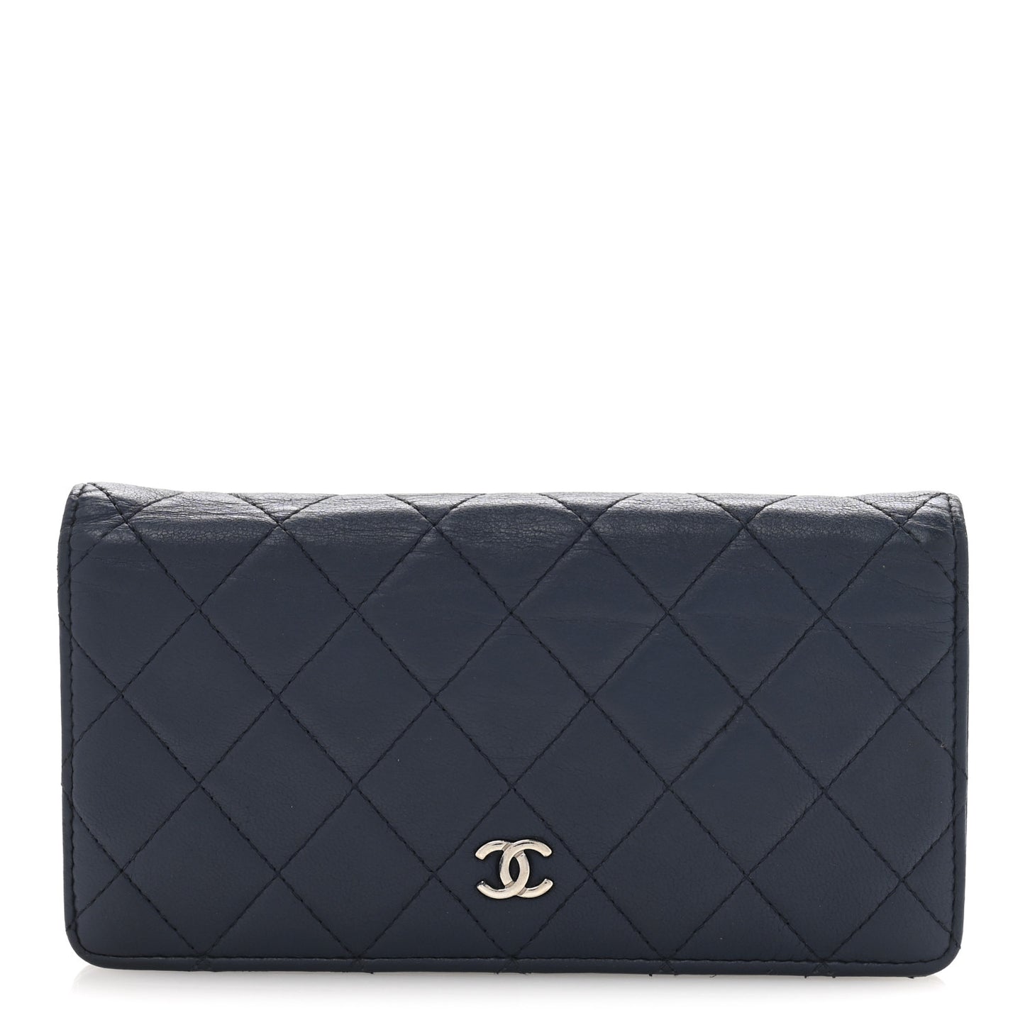 Lambskin Quilted Yen Wallet Blue