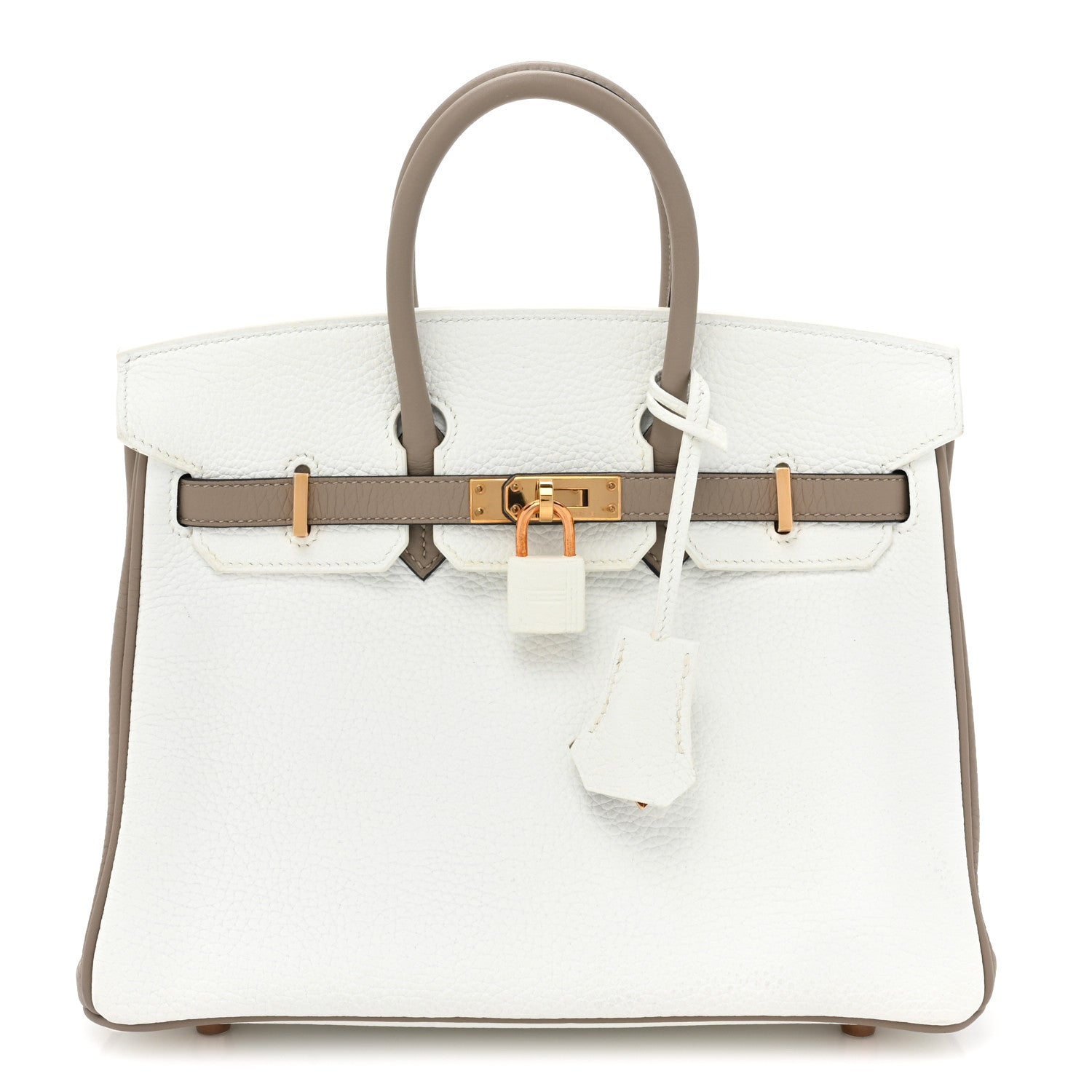 Hermes Togo Horseshoe Birkin 25 White Gris Asphalt 1 of 9