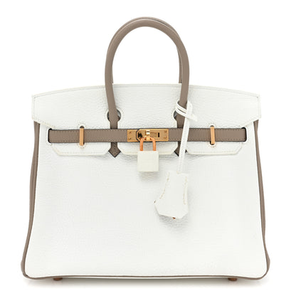 Hermes Togo Horseshoe Birkin 25 White Gris Asphalt 1 of 9