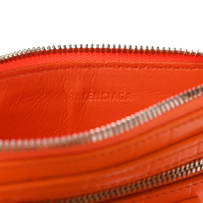 Balenciaga Semi Shiny Calfskin Crocodile Embossed Neo Classic Silver Hardware Long Coin Case Card Holder Orange 6 of 8