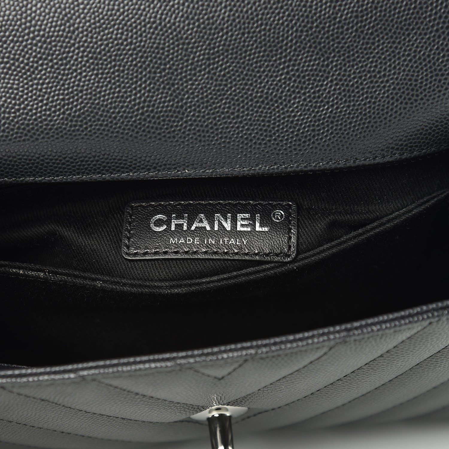 Chanel Caviar Chevron Quilted Mini Coco Handle Flap Dark Grey 6 of 10