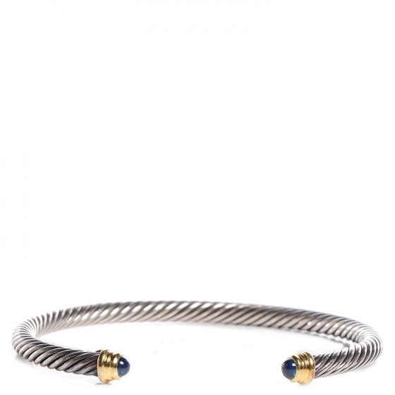 David Yurman Sterling Silver and 14k Yellow Gold 4mm Cable Kids Classic Cuff Sapphire 1 of 6