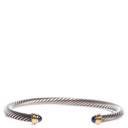 David Yurman Sterling Silver and 14k Yellow Gold 4mm Cable Kids Classic Cuff Sapphire 1 of 6