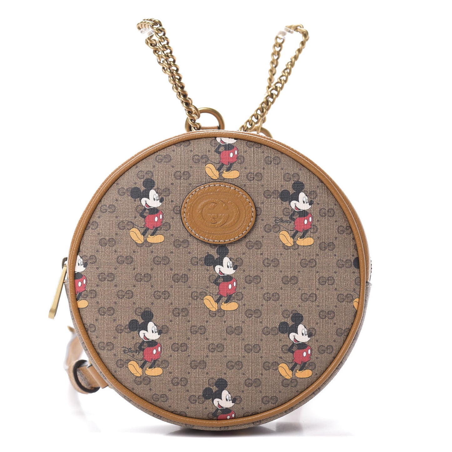X DISNEY Mini Vintage GG Supreme Monogram Mickey Mouse Round Backpack Beige Vintage Sun Oil