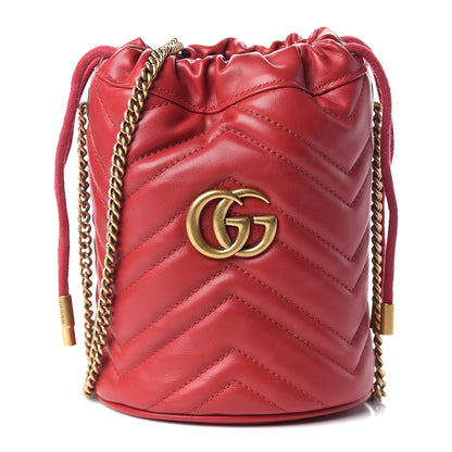 Gucci Calfskin Matelasse Mini GG Marmont 2.0 Bucket Bag Hibiscus Red 1 of 11