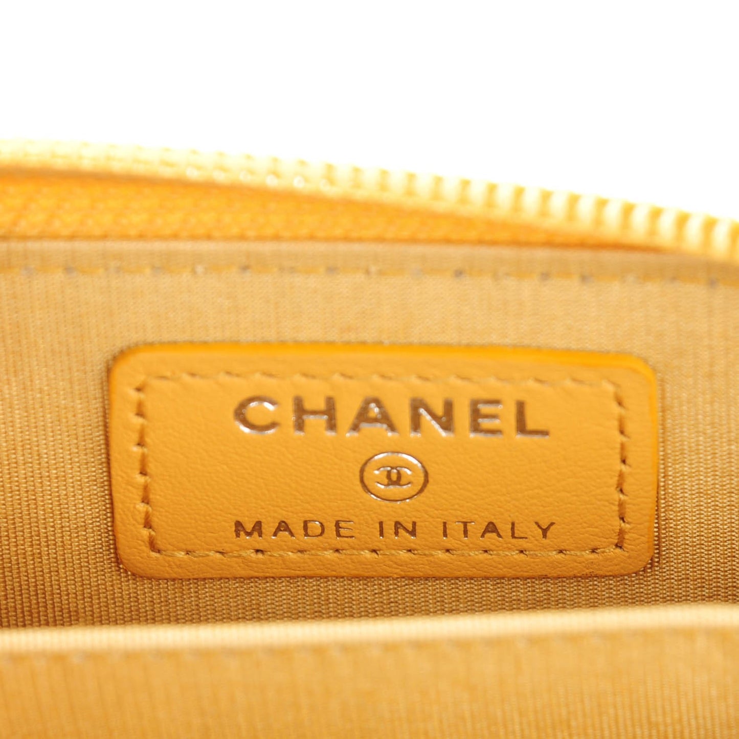 Calfskin Chevron Quilted Zip Around Boy Coin Purse Wallet Yellow
