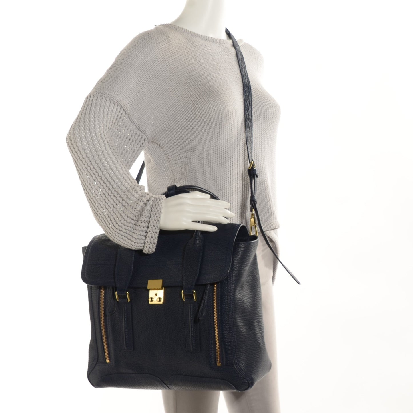 3.1 Textured Calfskin Large Pashli Satchel Ink